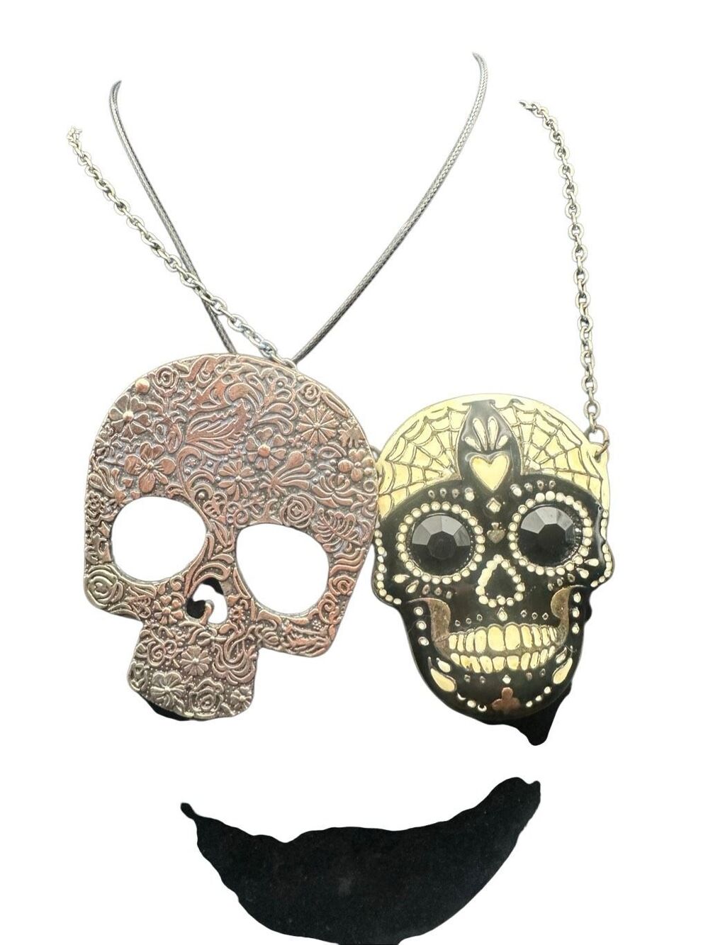 Skull Necklaces tarnished set of 2 Halloween